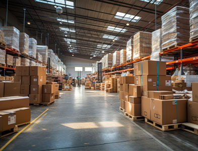 image of boxes in a distribution warehouse