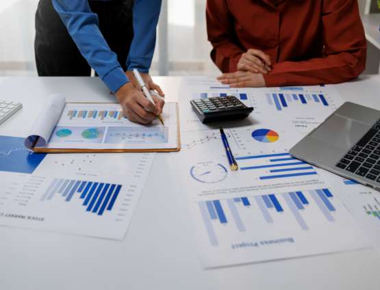 business professionals analyzing graphs of company's financial performance