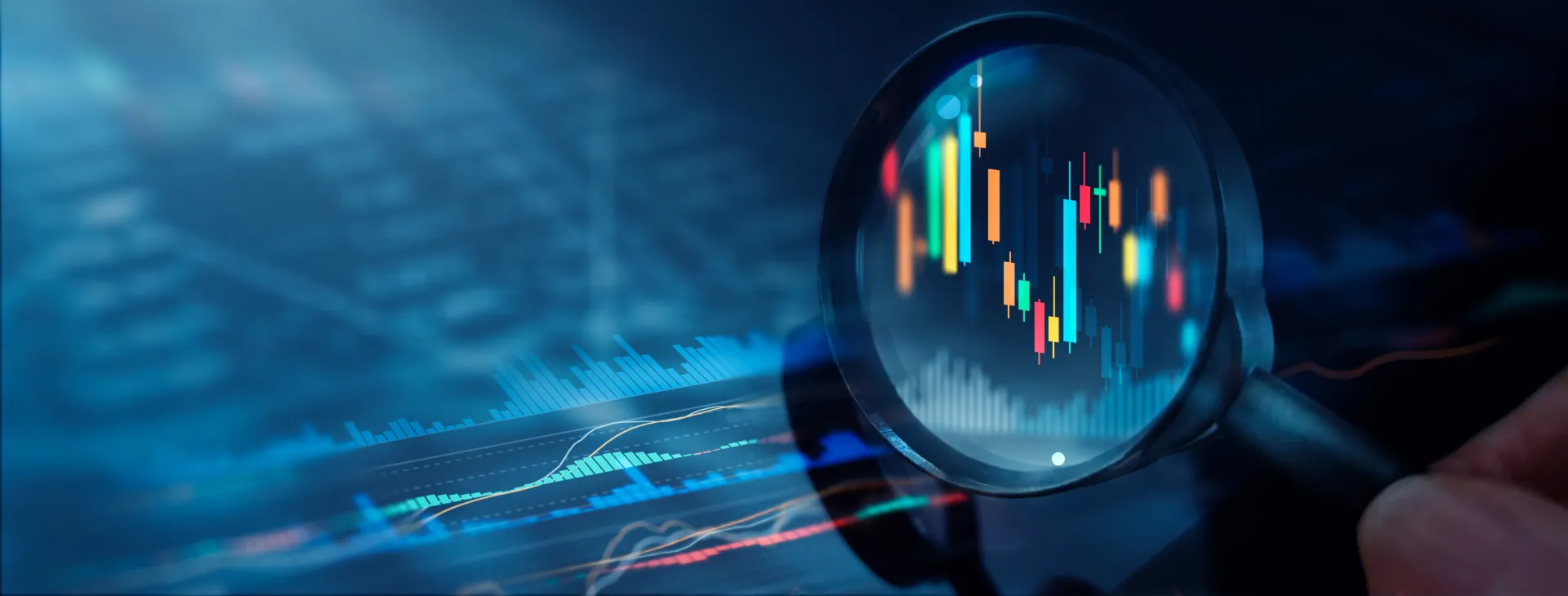 Magnifying glass over financial data