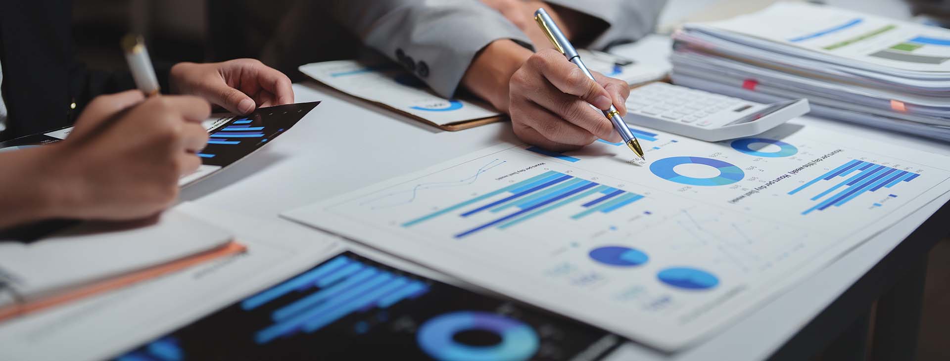 Business professionals analyzing financial data