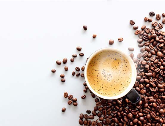 Image of cup of coffee and coffee beans