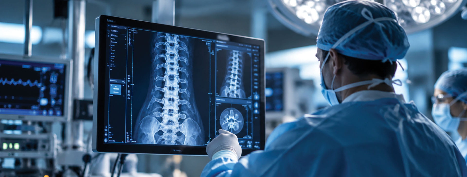 image of spine surgeon examining x-ray