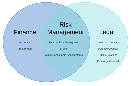 Venn diagram of finance, risk management, and legal overlap 