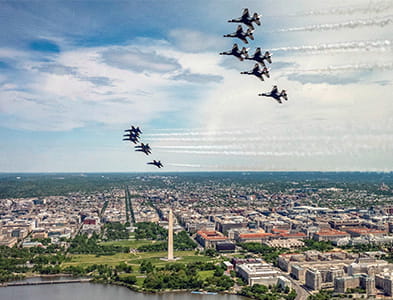 image of government jets flying over Washington monument