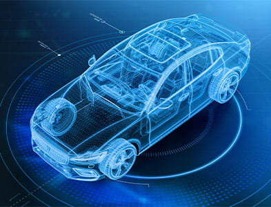 wireframe of modern car with hi tech user interface