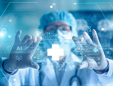 Medical technology, doctor use AI robots for diagnosis, care, and increasing accuracy patient treatment in future.
