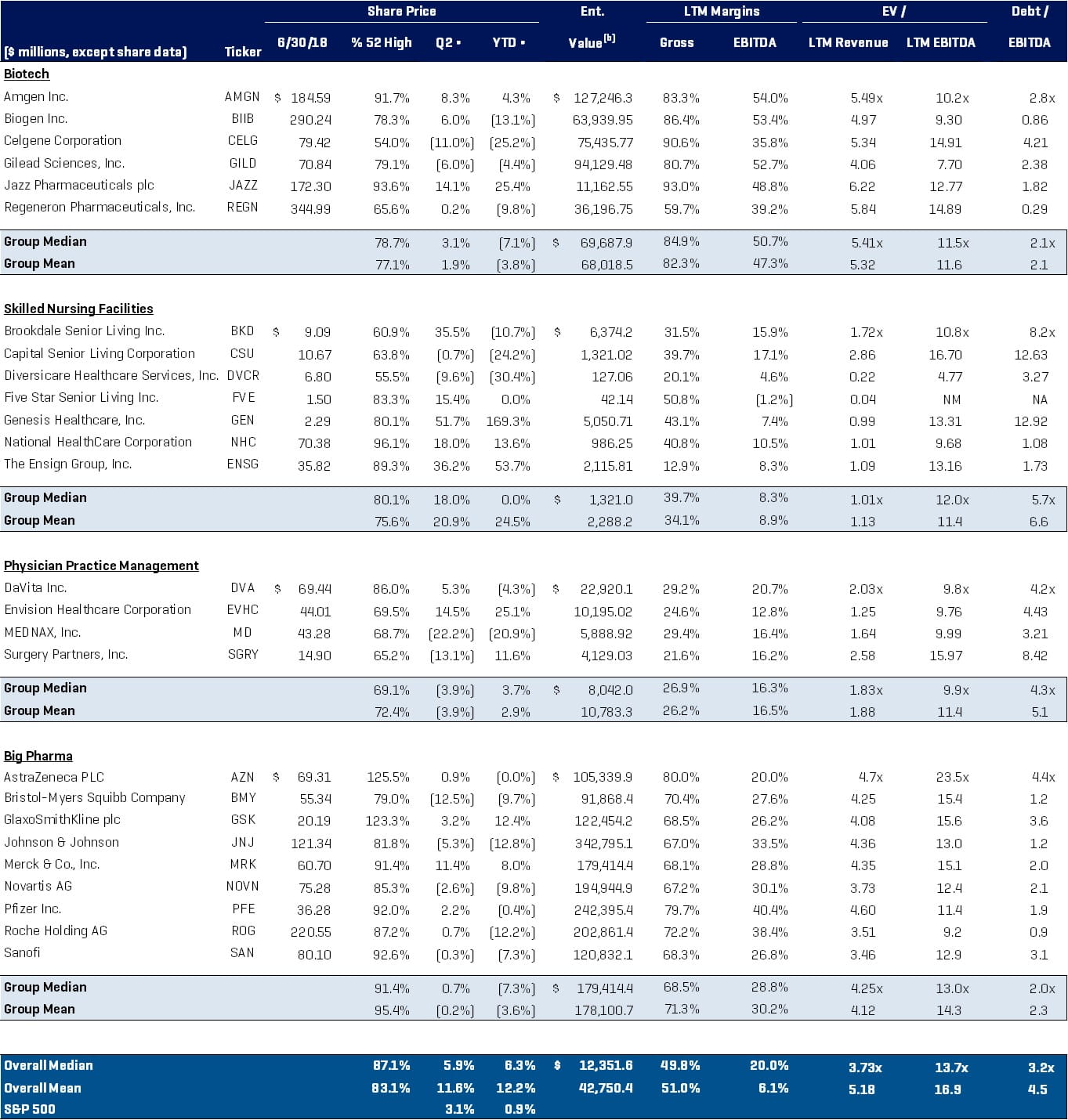 Healthcare Public Company Analysis Chart