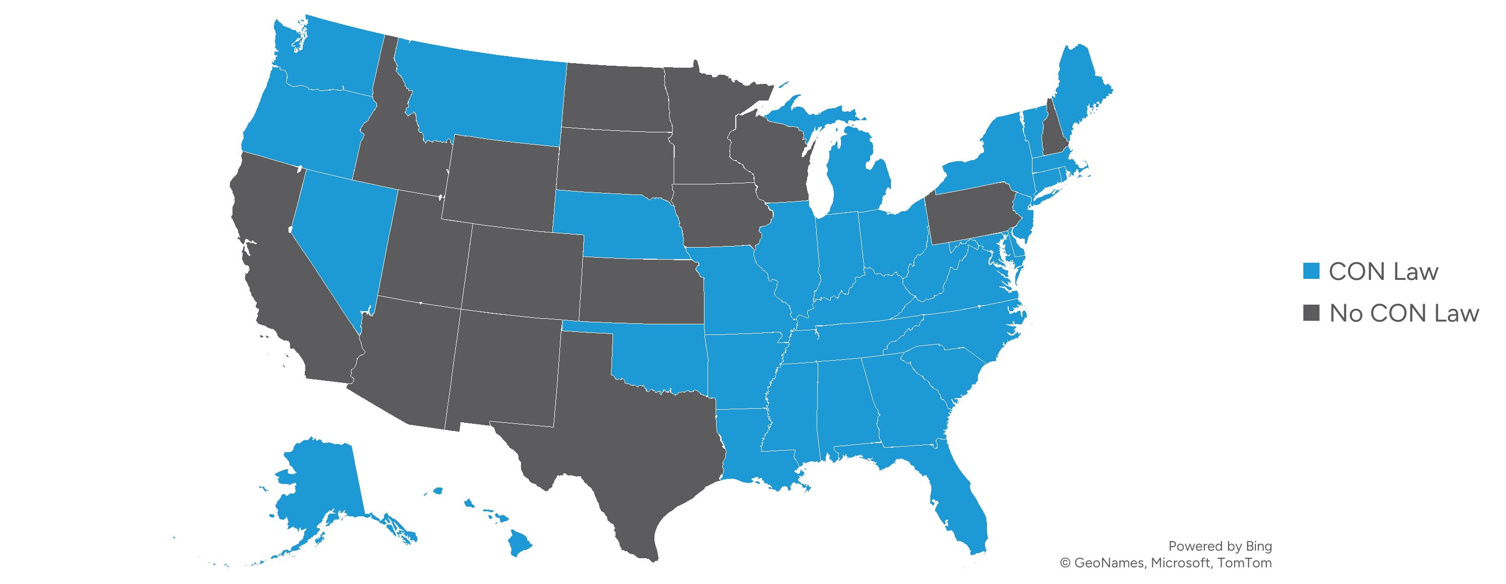 Map of Certificate of Need States