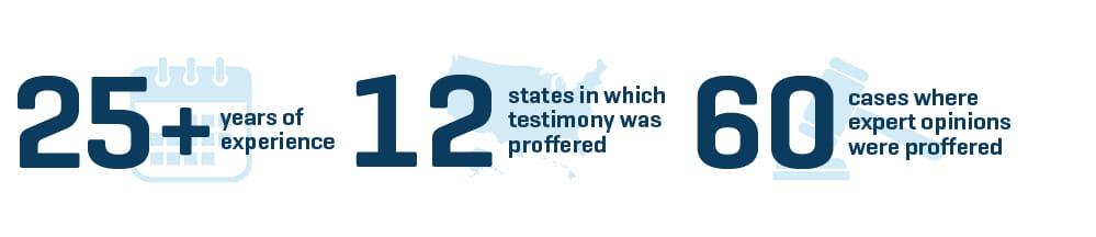 Dana Trexler 27 years of experience, 49 cases where testimony or opinions were proffered, 12 states in which testimony was proffered